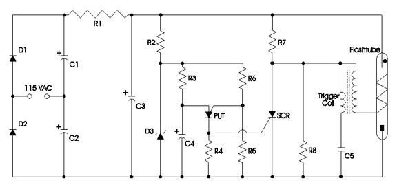 schematic of voltage-doubler strobe light circuit